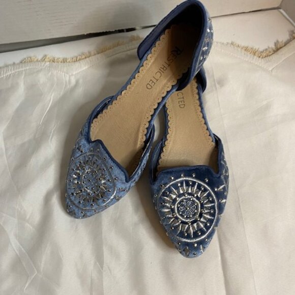 Restricted Studded Slip On Pointed Loafer, Blue Fabric, size 7 - Picture 2 of 8